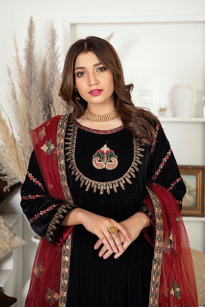 Ellena - 3-PC Stitched Velvet Suit
