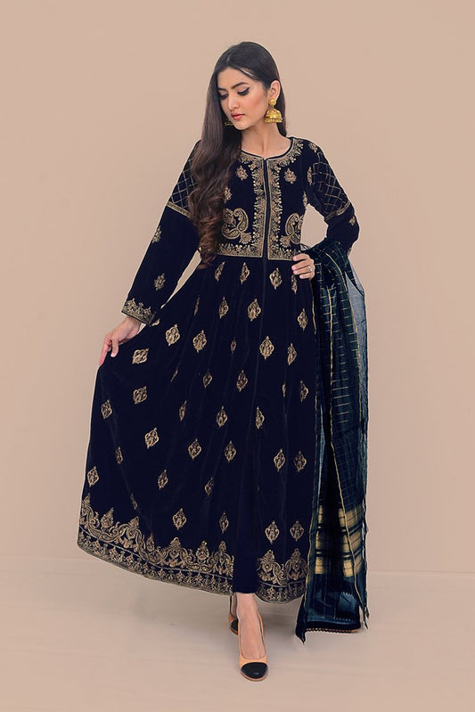 Ellena - 3-PC Stitched Velvet Suit