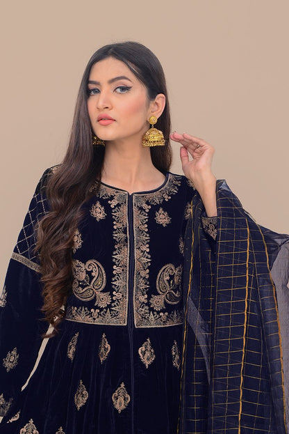 Ellena - 3-PC Stitched Velvet Suit