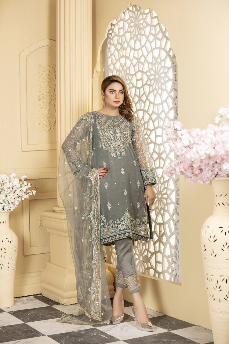 Ellena - 3-PC Stitched Organza Suit