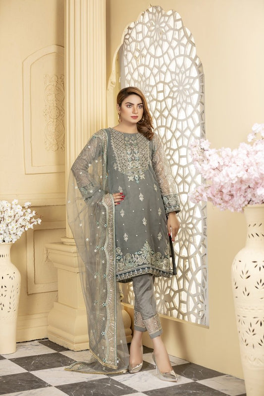Ellena - 3-PC Stitched Organza Suit
