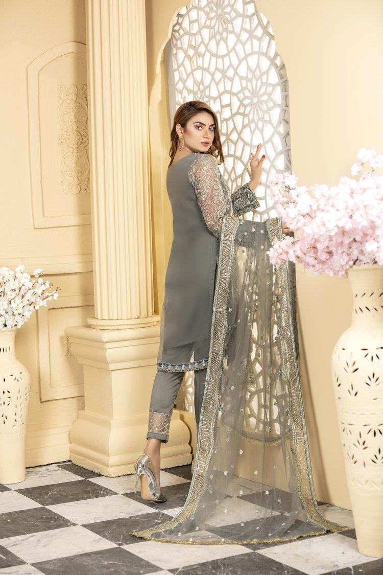 Ellena - 3-PC Stitched Organza Suit