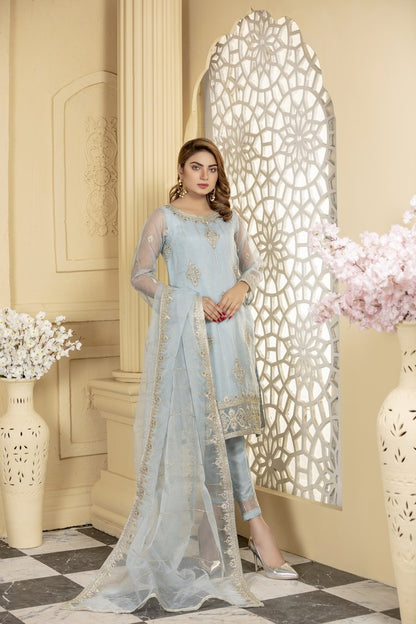 Ellena - 3-PC Stitched Organza Suit