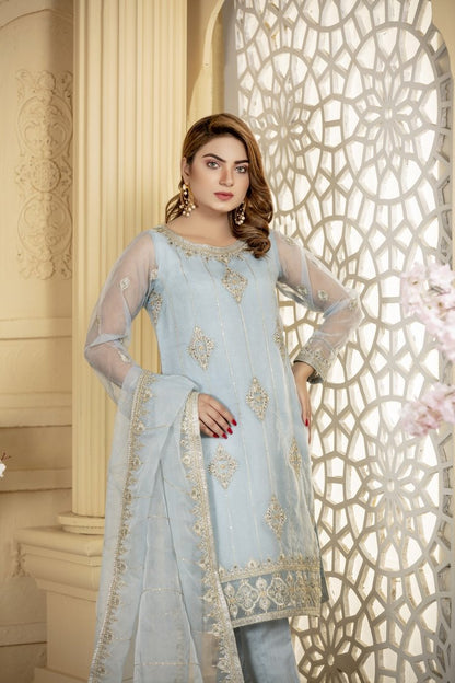 Ellena - 3-PC Stitched Organza Suit