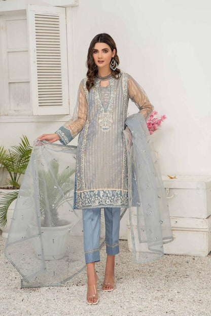 Ellena - 3-PC Stitched Zari Net Suit