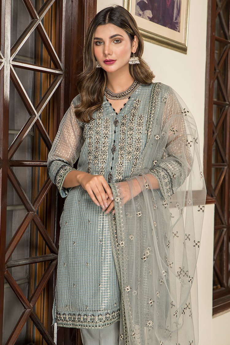 Ellena - 3-PC Stitched Organza Suit