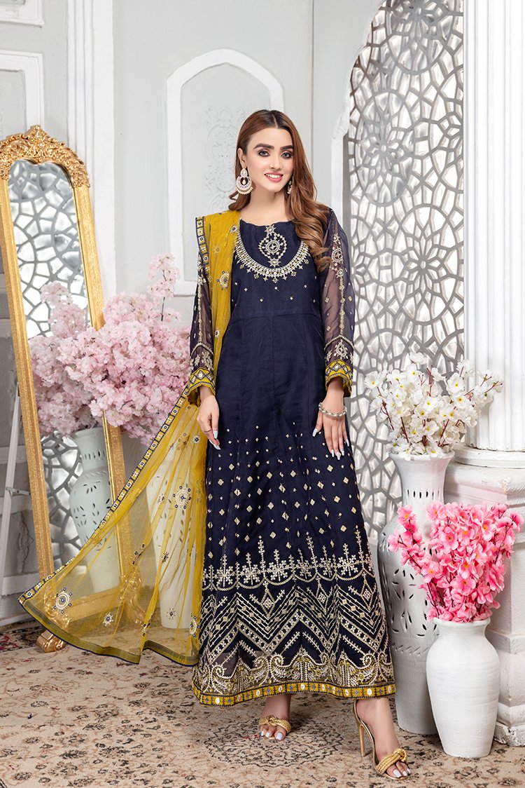 Ellena - 3-PC Stitched Organza Suit