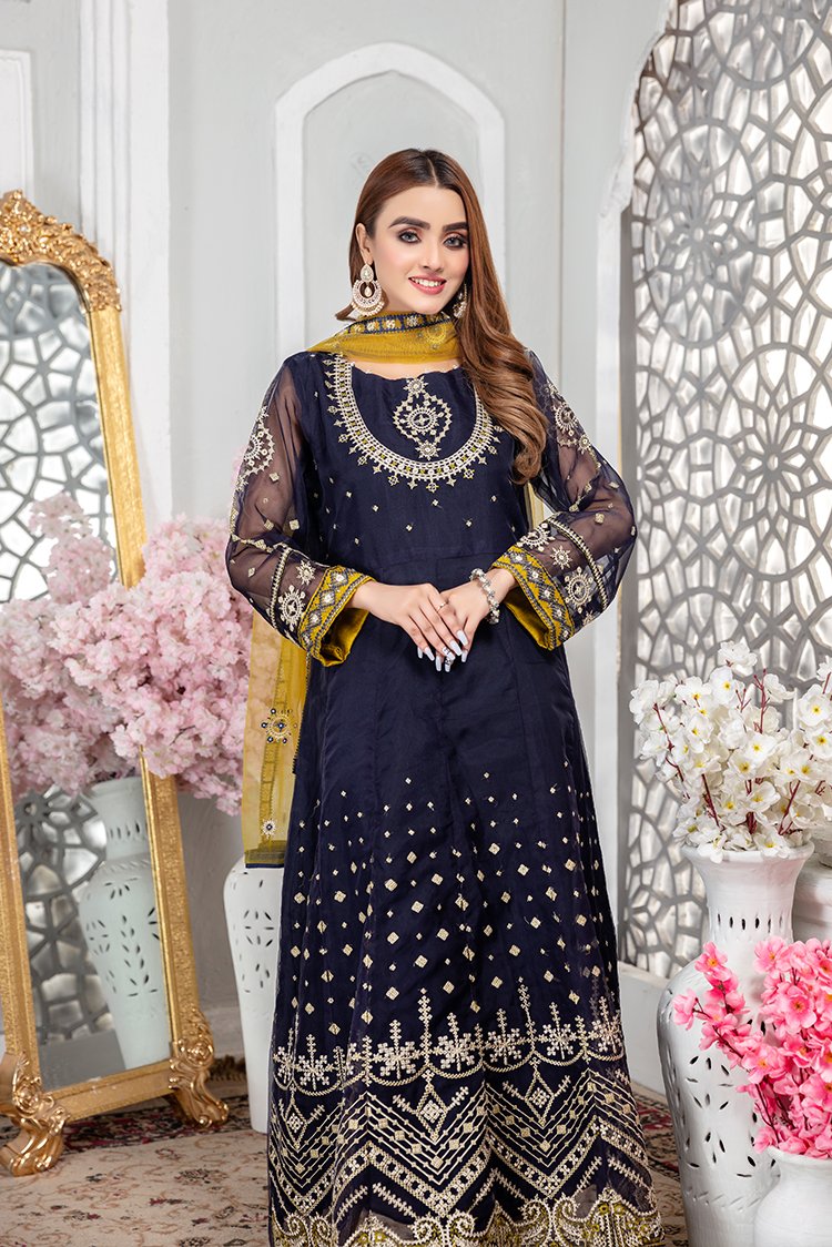 Ellena - 3-PC Stitched Organza Suit