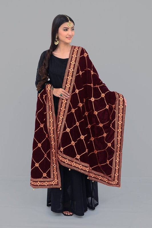 Ellena - Embroidered Velvet Shawl