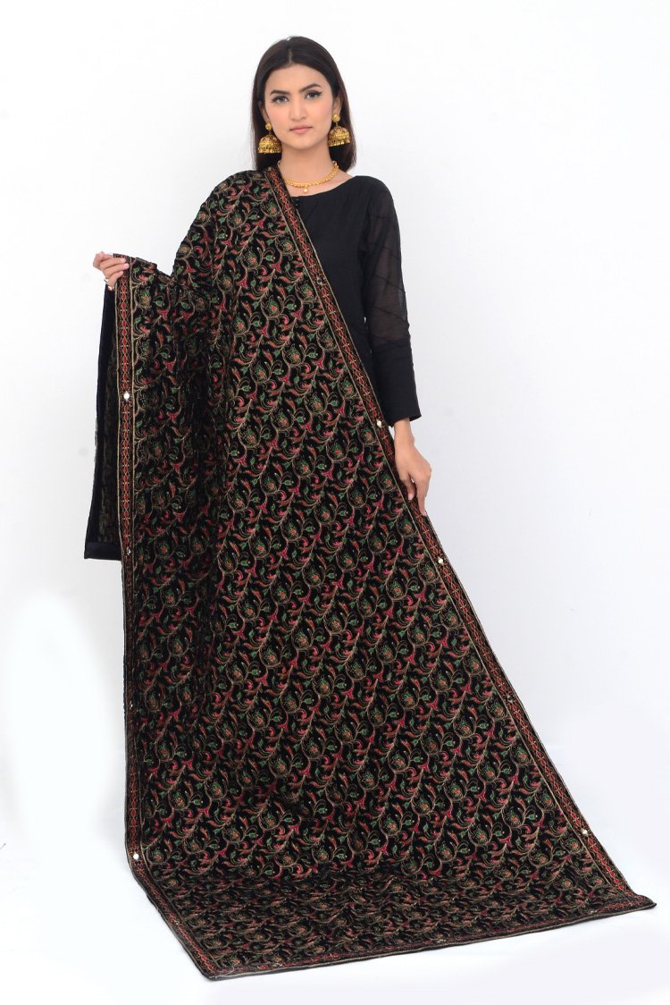 Ellena - Embroidered Velvet Shawl