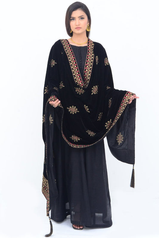 Ellena - Embroidered Velvet Shawl
