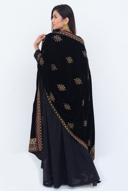 Ellena - Embroidered Velvet Shawl