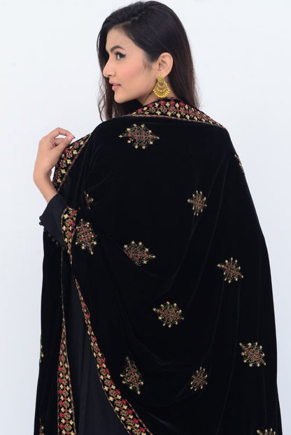 Ellena - Embroidered Velvet Shawl