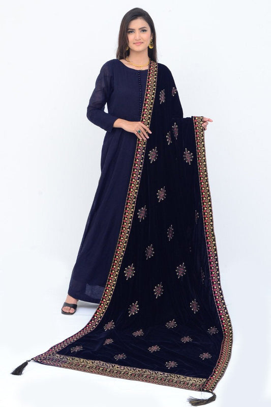 Ellena - Embroidered Velvet Shawl