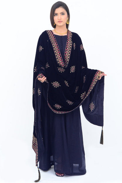 Ellena - Embroidered Velvet Shawl