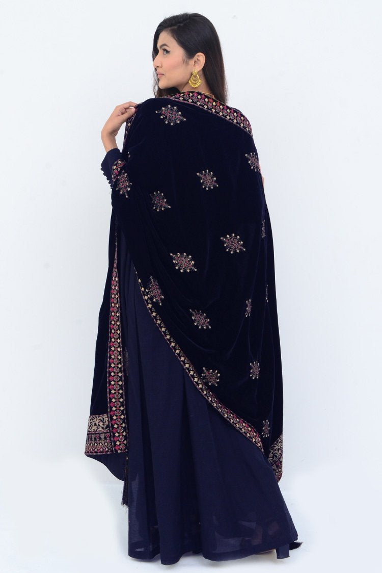 Ellena - Embroidered Velvet Shawl