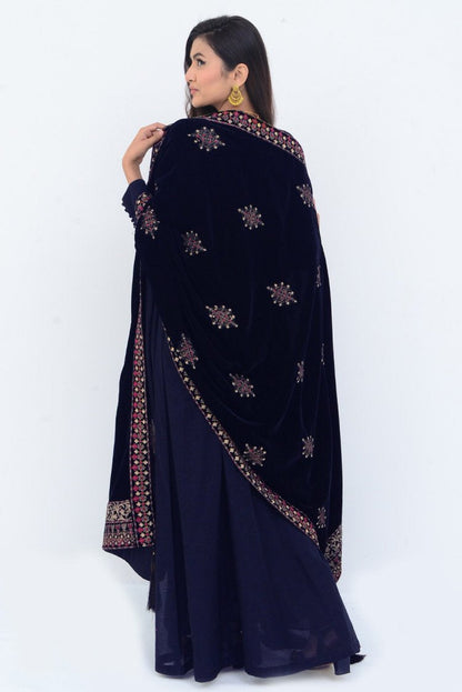 Ellena - Embroidered Velvet Shawl
