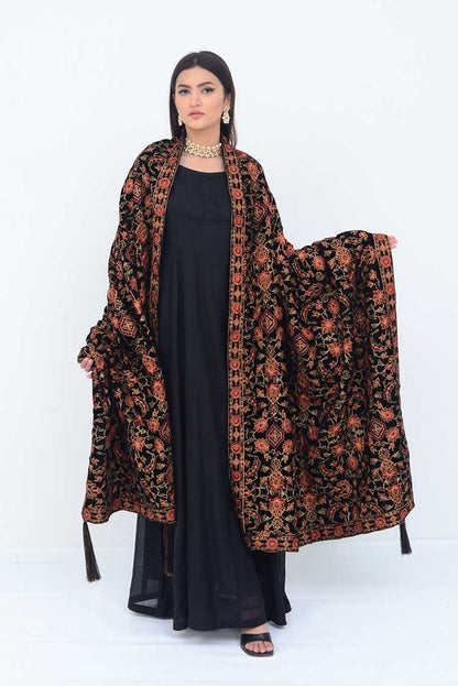 Ellena - Embroidered Velvet Shawl