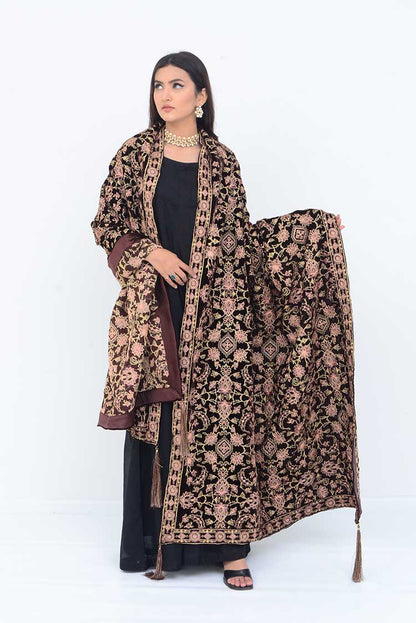 Ellena - Embroidered Velvet Shawl