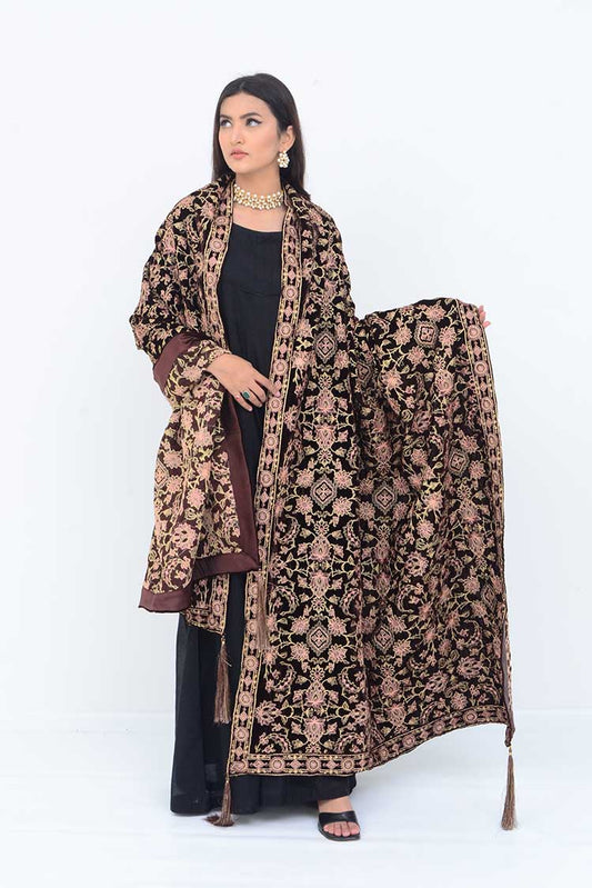 Ellena - Embroidered Velvet Shawl