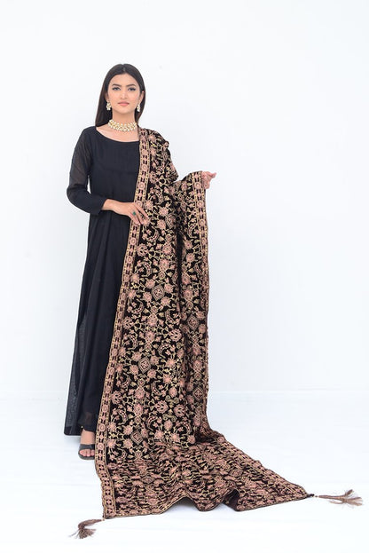 Ellena - Embroidered Velvet Shawl