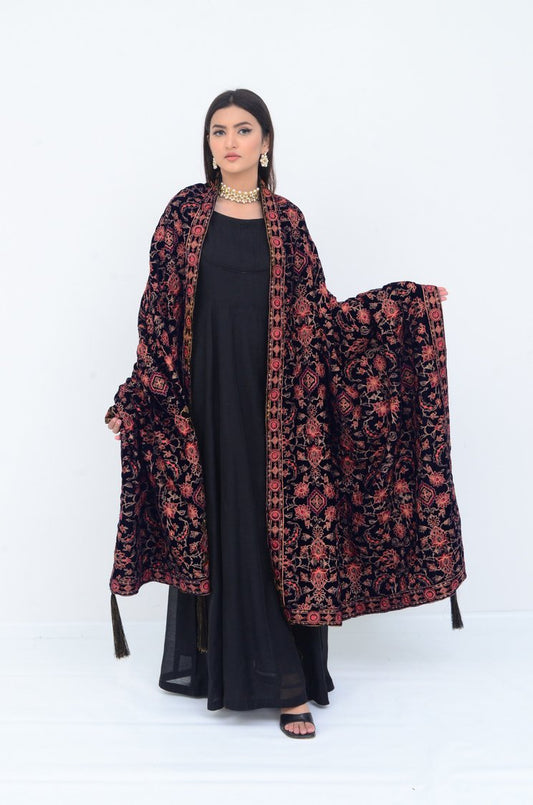 Ellena - Embroidered Velvet Shawl