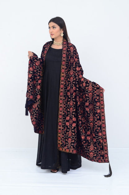 Ellena - Embroidered Velvet Shawl