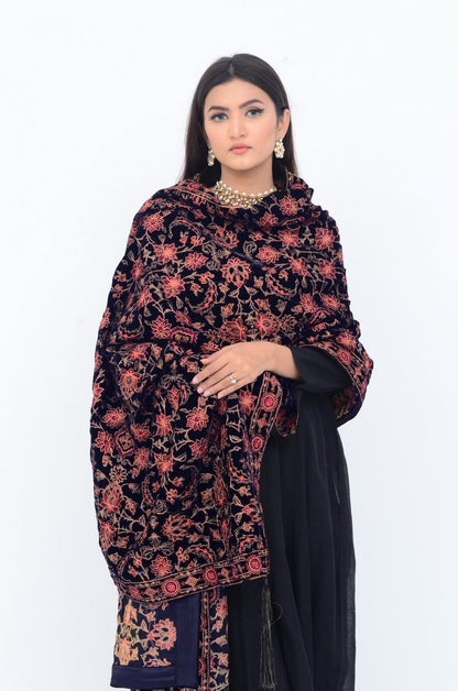 Ellena - Embroidered Velvet Shawl