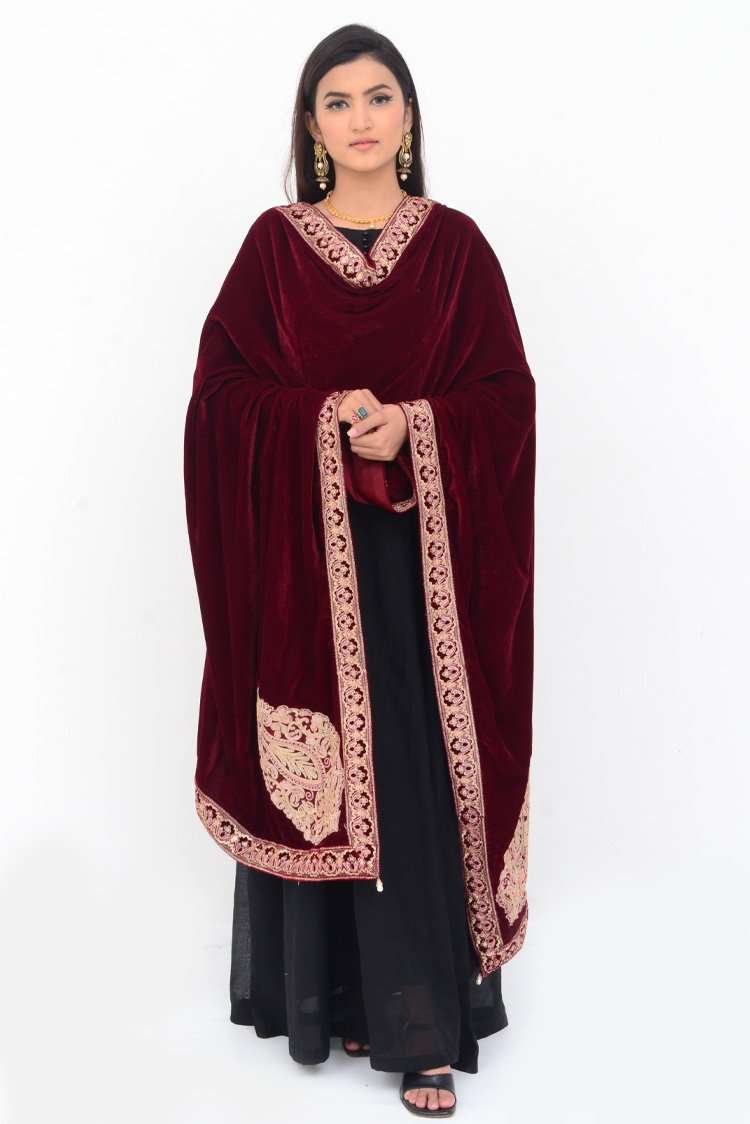 Ellena - Embroidered Velvet Shawl