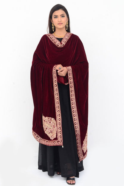 Ellena - Embroidered Velvet Shawl
