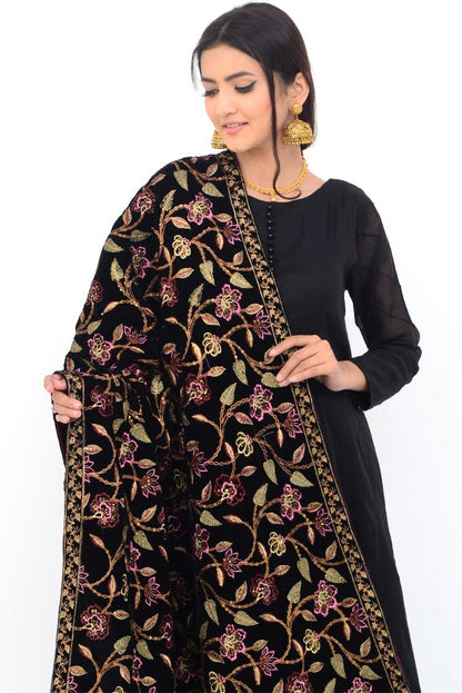 Ellena - Embroidered Velvet Shawl