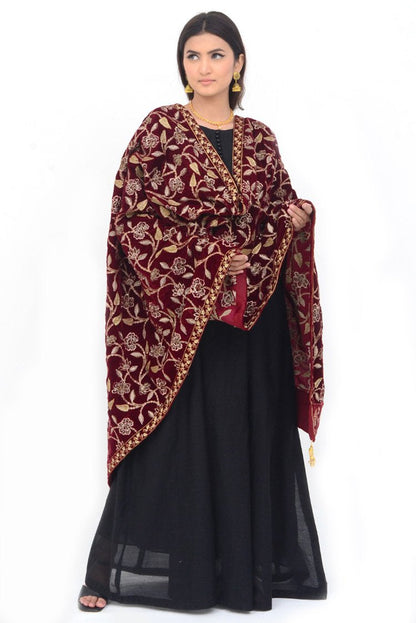 Ellena - Embroidered Velvet Shawl