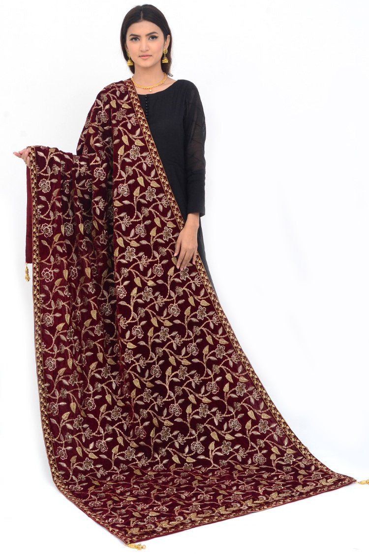 Ellena - Embroidered Velvet Shawl
