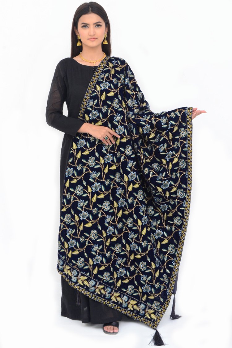 Ellena - Embroidered Velvet Shawl