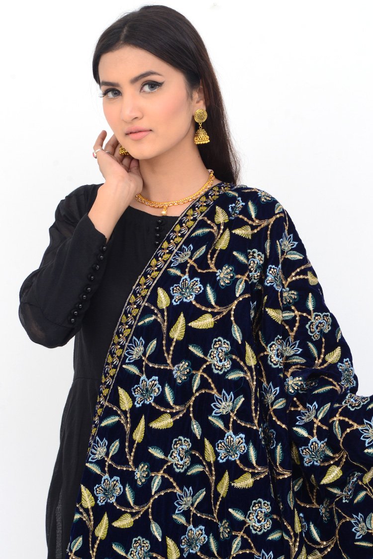 Ellena - Embroidered Velvet Shawl