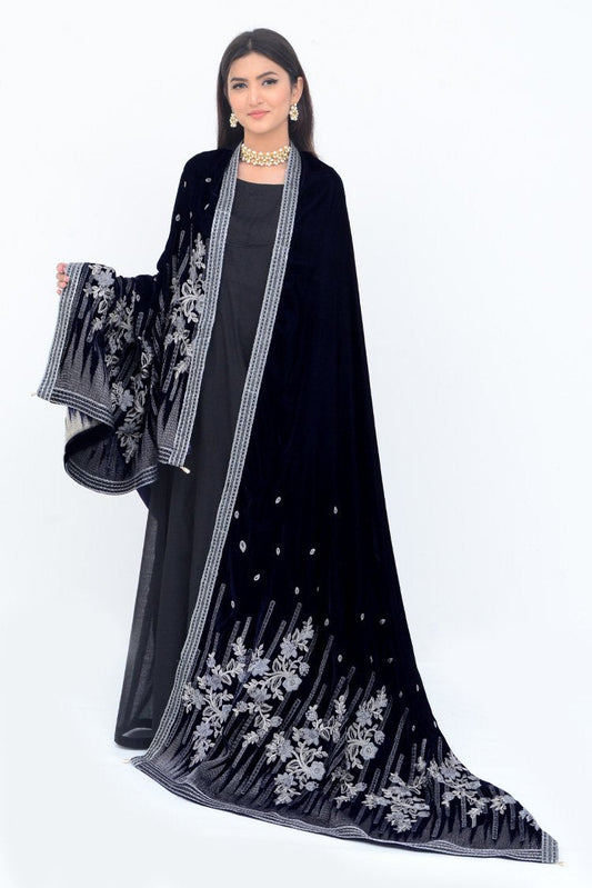 Ellena - Embroidered Velvet Shawl