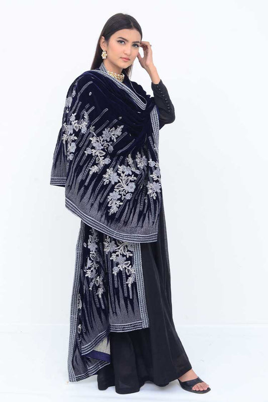 Ellena - Embroidered Velvet Shawl