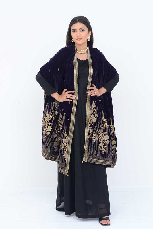 Ellena - Embroidered Velvet Shawl