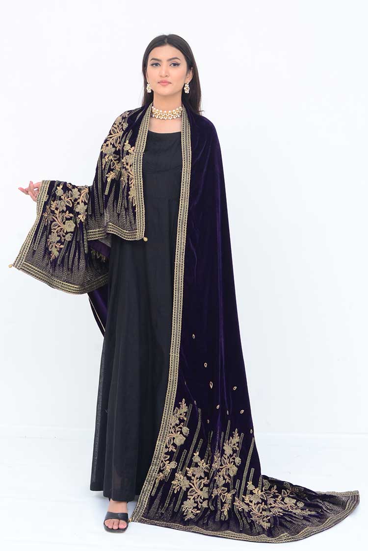 Ellena - Embroidered Velvet Shawl