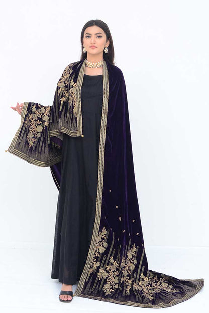 Ellena - Embroidered Velvet Shawl