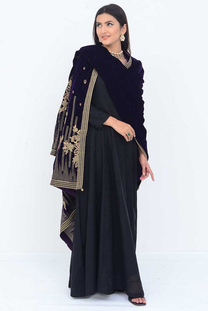 Ellena - Embroidered Velvet Shawl