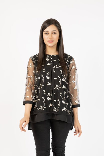 Ellena - Georgette Top With Floral Embroided Net