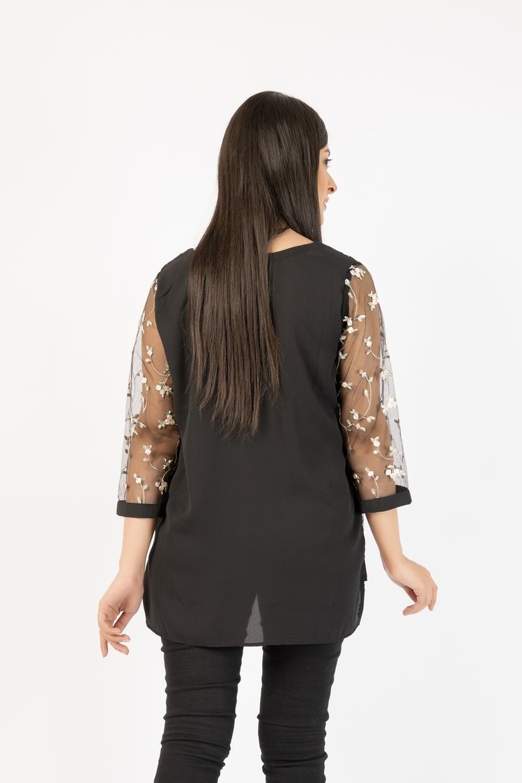 Ellena - Georgette Top With Floral Embroided Net