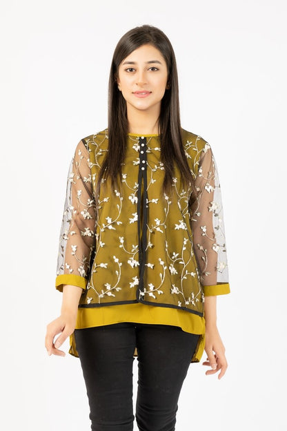 Ellena - Georgette Top With Floral Embroided Net