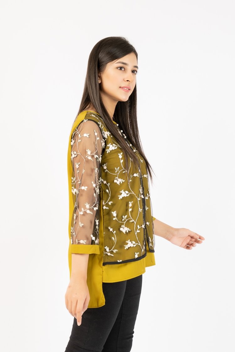 Ellena - Georgette Top With Floral Embroided Net