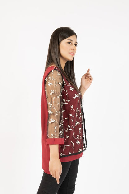 Ellena - Georgette Top With Floral Embroided Net