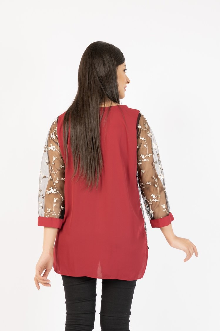 Ellena - Georgette Top With Floral Embroided Net