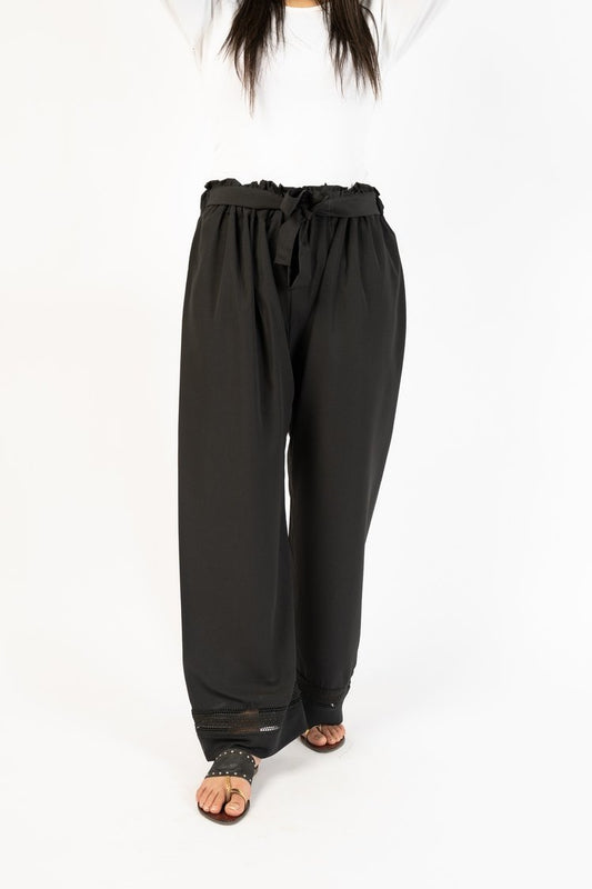 Ellena - High Waist Wide-Legged Straight Georgette Trouser With Belt