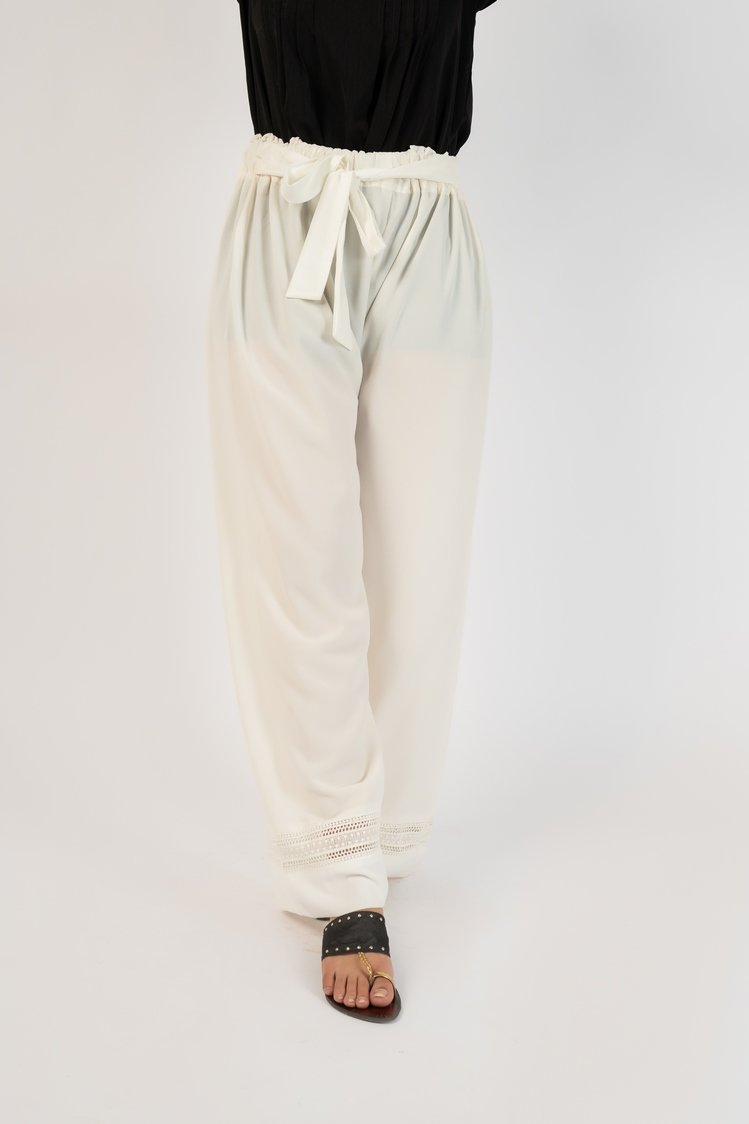 Ellena - High Waist Wide-Legged Straight Georgette Trouser With Belt