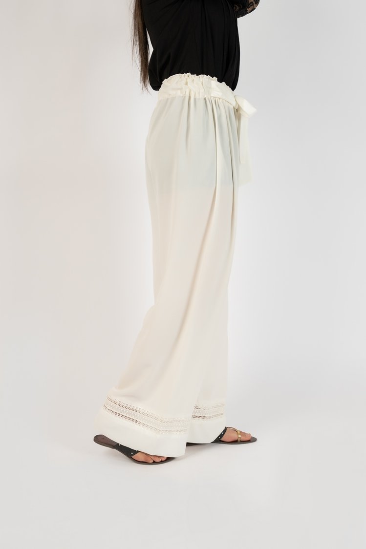 Ellena - High Waist Wide-Legged Straight Georgette Trouser With Belt